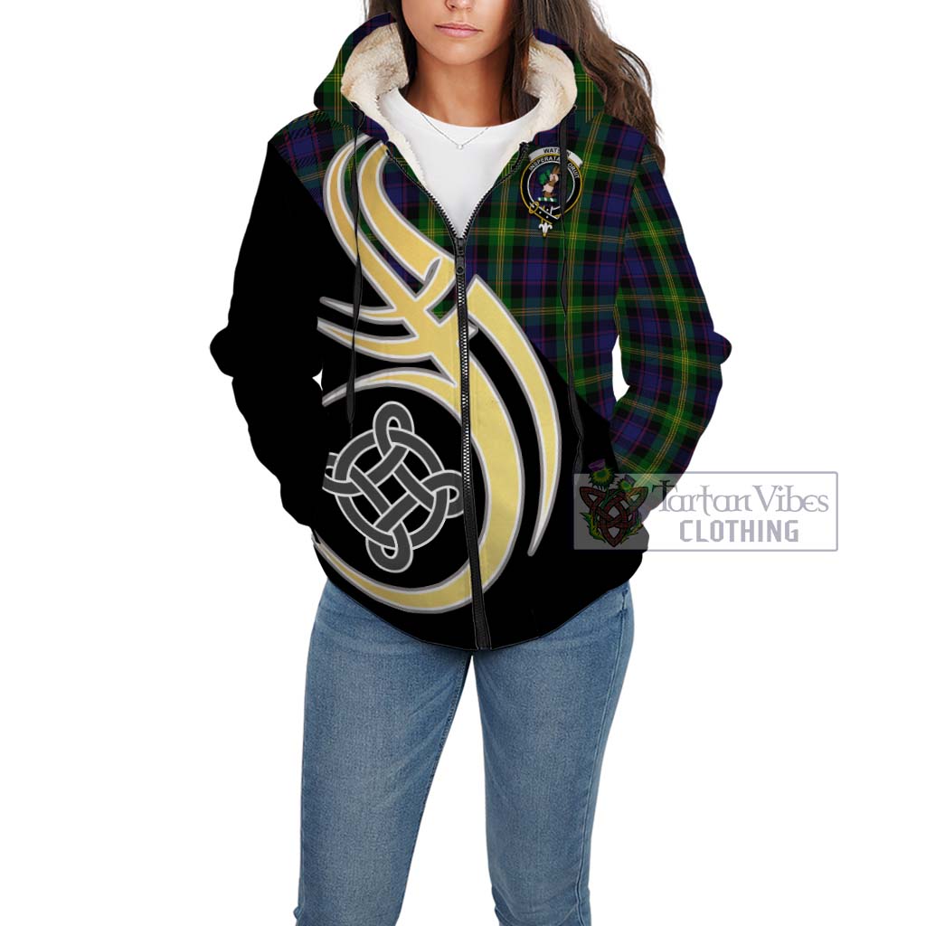 Watson Tartan Sherpa Hoodie with Family Crest and Celtic Symbol Style Unisex - Tartan Vibes Clothing