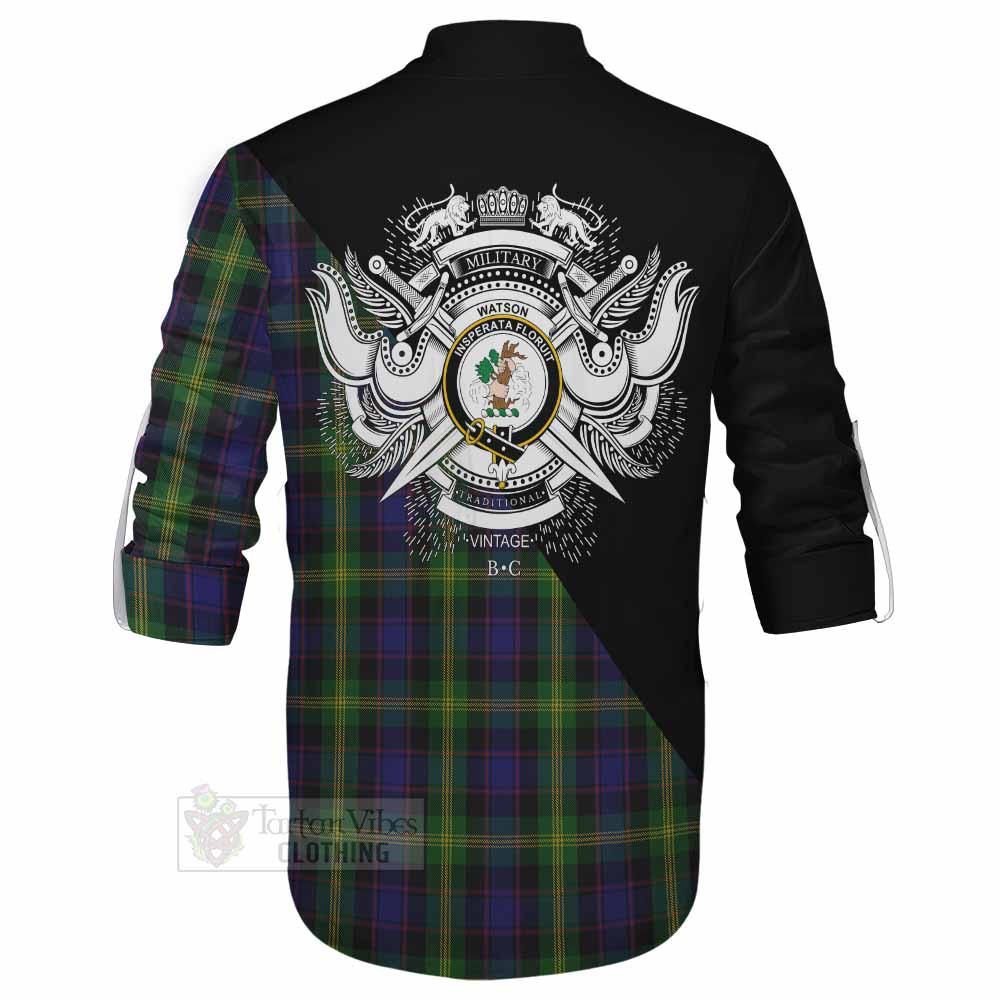 Tartan Vibes Clothing Watson Tartan Ghillie Kilt Shirt with Family Crest and Military Logo Style