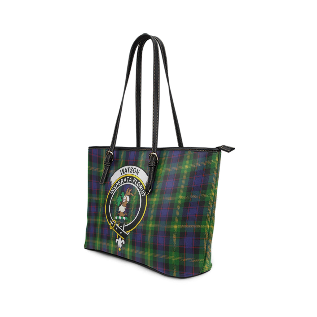 Watson Tartan Leather Tote Bag with Family Crest - Tartan Vibes Clothing