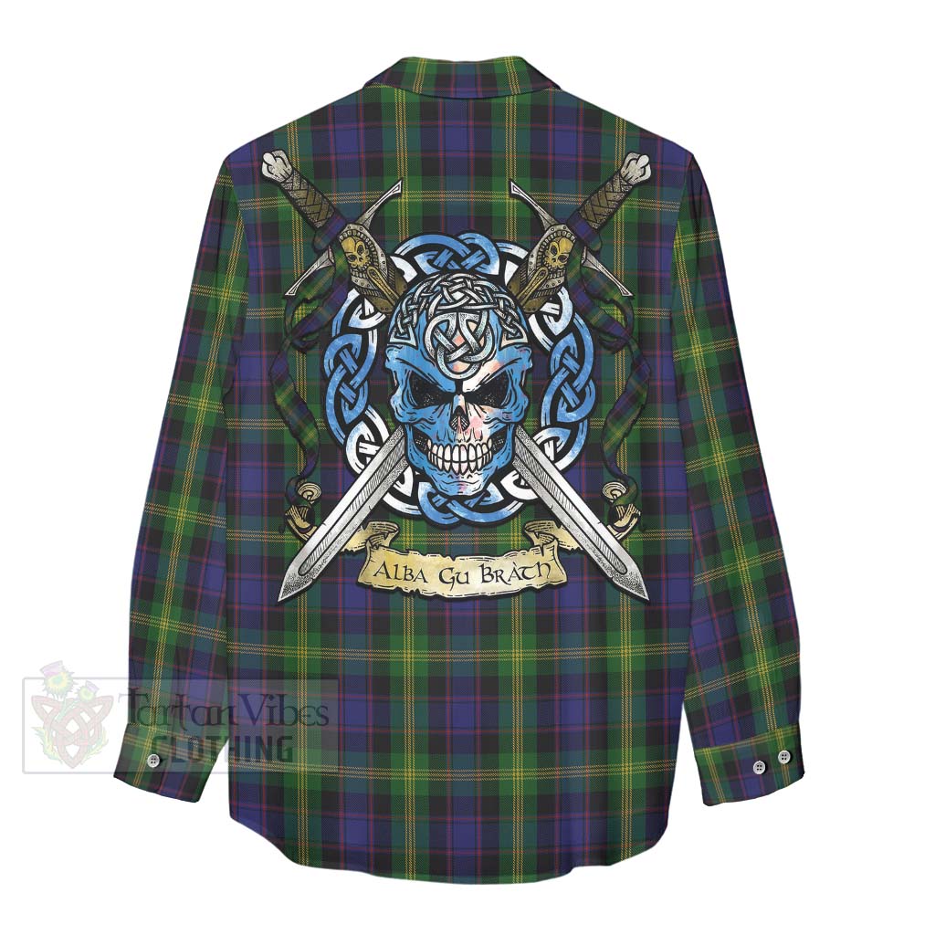 Tartan Vibes Clothing Watson Tartan Women's Casual Shirt with Family Crest Celtic Skull Style