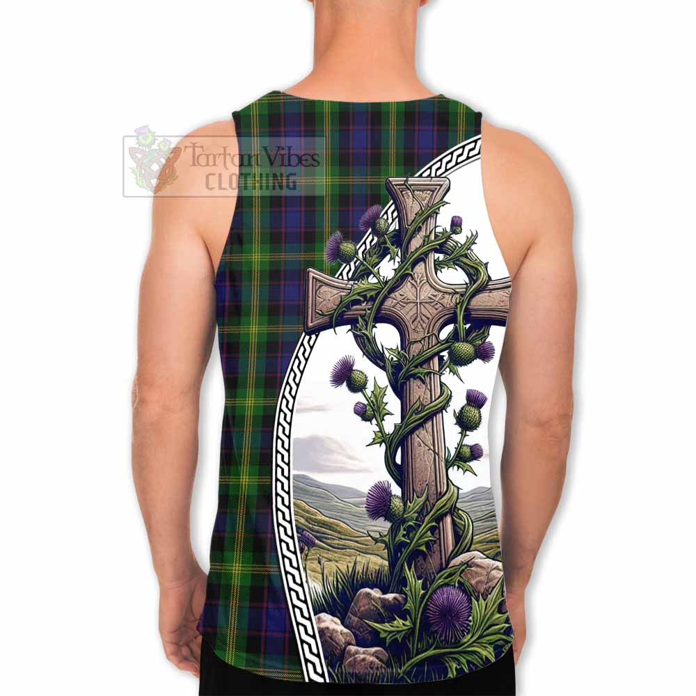 Tartan Vibes Clothing Watson Tartan Men's Tank Top with Family Crest and St. Andrew's Cross Accented by Thistle Vines