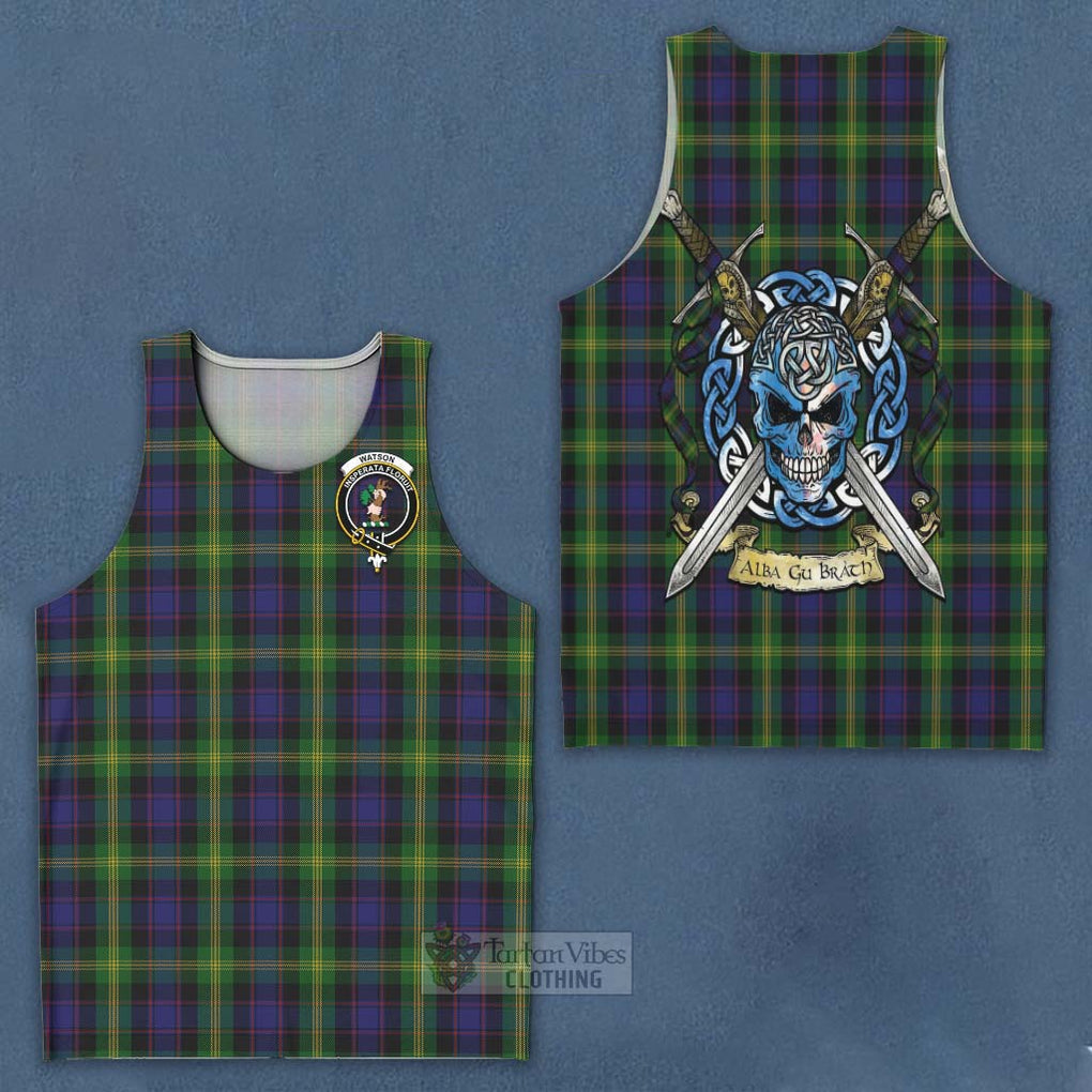 Tartan Vibes Clothing Watson Tartan Men's Tank Top with Family Crest Celtic Skull Style