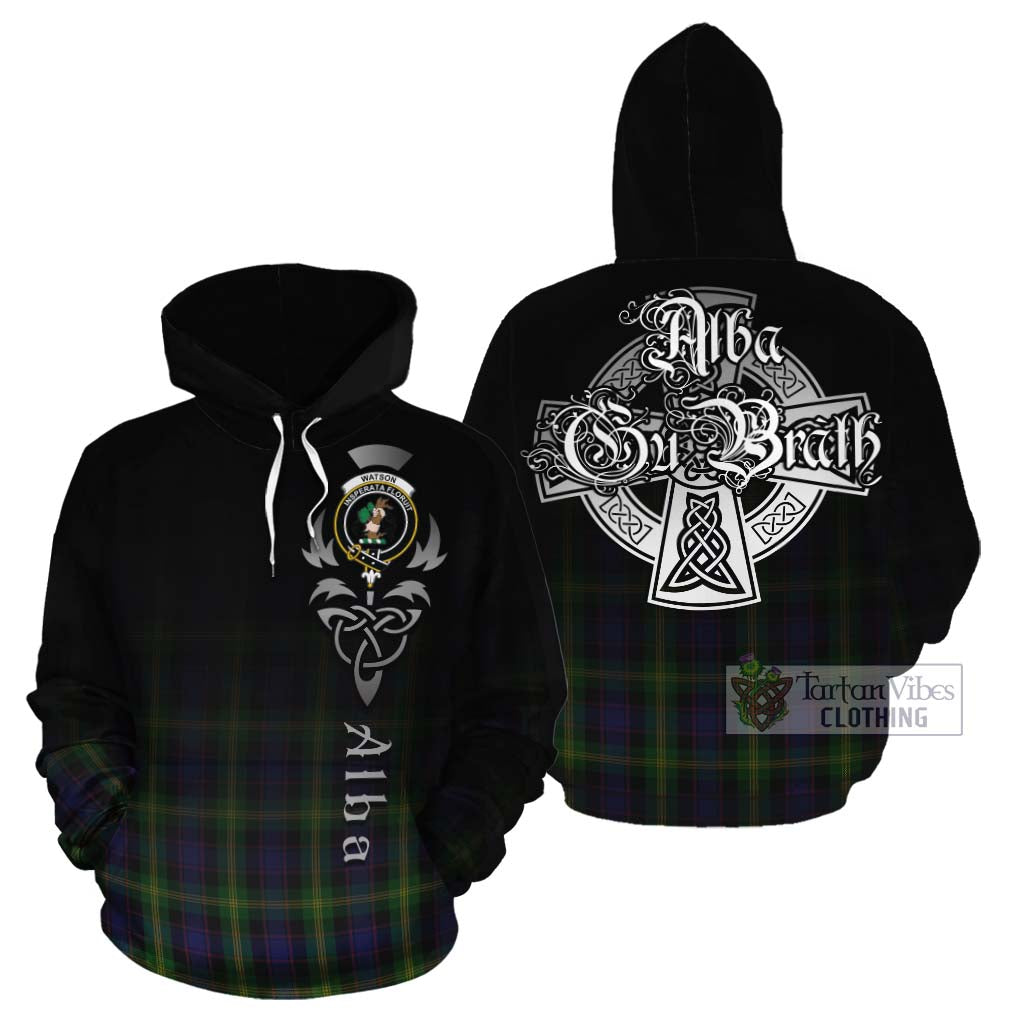 Tartan Vibes Clothing Watson Tartan Cotton Hoodie Featuring Alba Gu Brath Family Crest Celtic Inspired