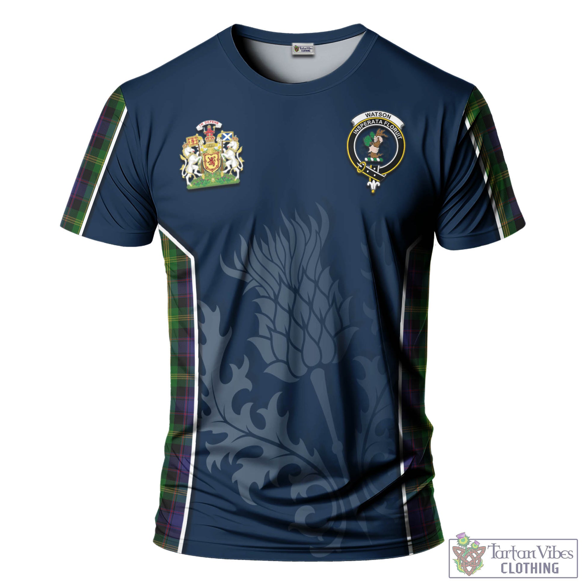 Tartan Vibes Clothing Watson Tartan T-Shirt with Family Crest and Scottish Thistle Vibes Sport Style