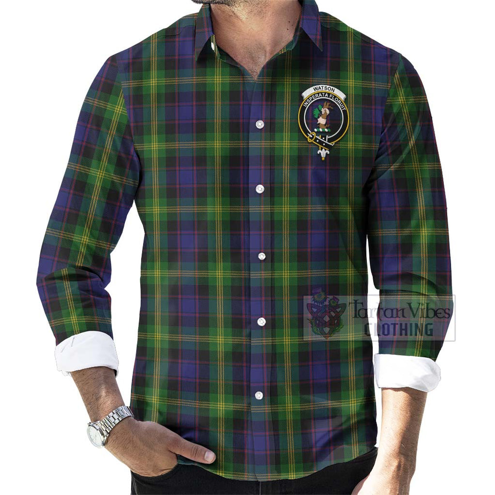 Tartan Vibes Clothing Watson Tartan Long Sleeve Button Shirt with Family Crest and Bearded Skull Holding Bottles of Whiskey