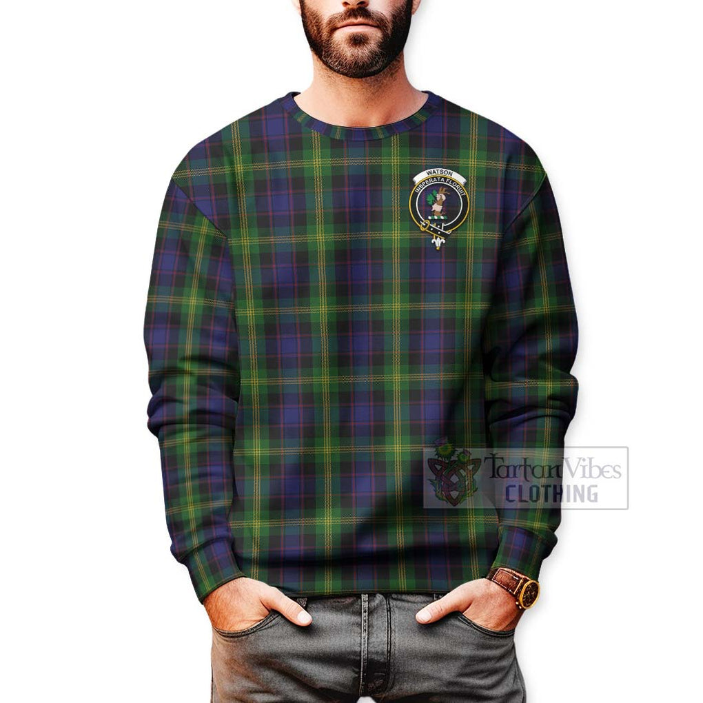 Tartan Vibes Clothing Watson Tartan Sweatshirt with Family Crest Celtic Skull Style