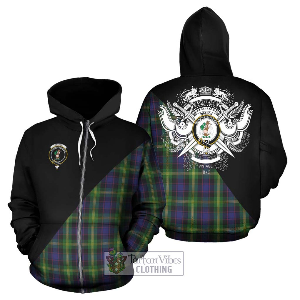 Watson Tartan Hoodie with Family Crest and Military Logo Style - Tartanvibesclothing Shop