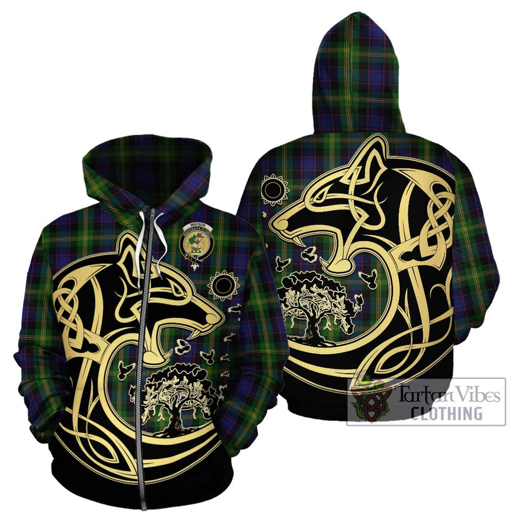 Watson Tartan Hoodie with Family Crest Celtic Wolf Style - Tartan Vibes Clothing