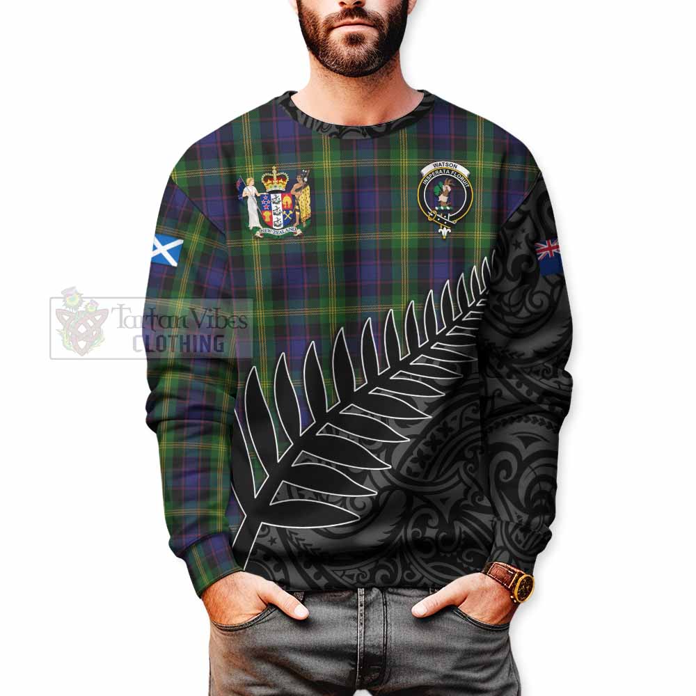 Tartan Vibes Clothing Watson Crest Tartan Sweatshirt with New Zealand Silver Fern Half Style