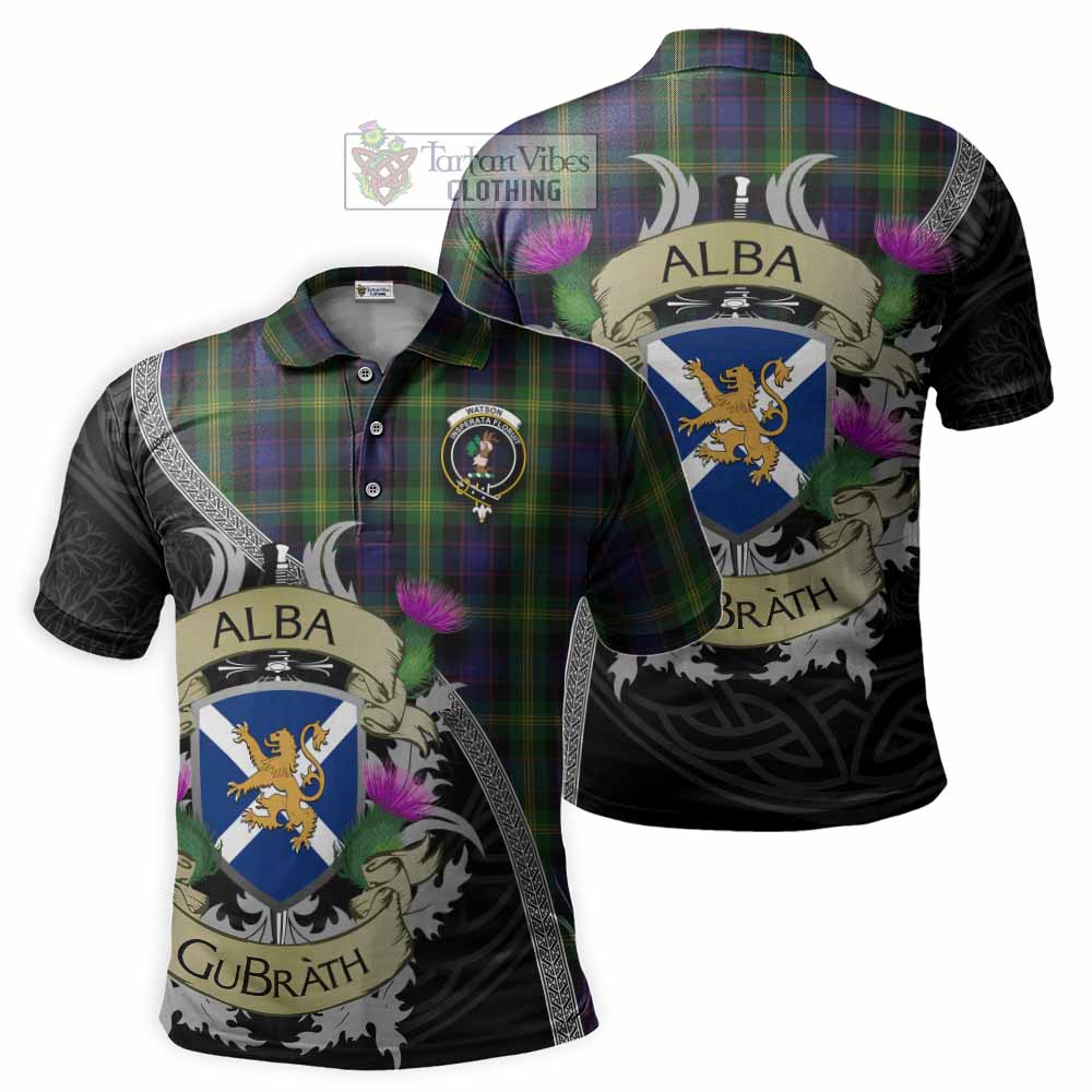 Watson Tartan Family Crest Polo Shirt Lion Rampant Royal Thistle Shield Celtic Inspired - Tartan Vibes Clothing