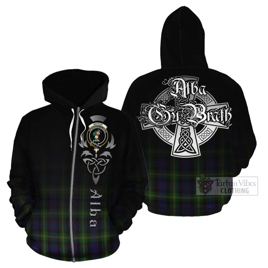 Tartan Vibes Clothing Watson Tartan Cotton Hoodie Featuring Alba Gu Brath Family Crest Celtic Inspired