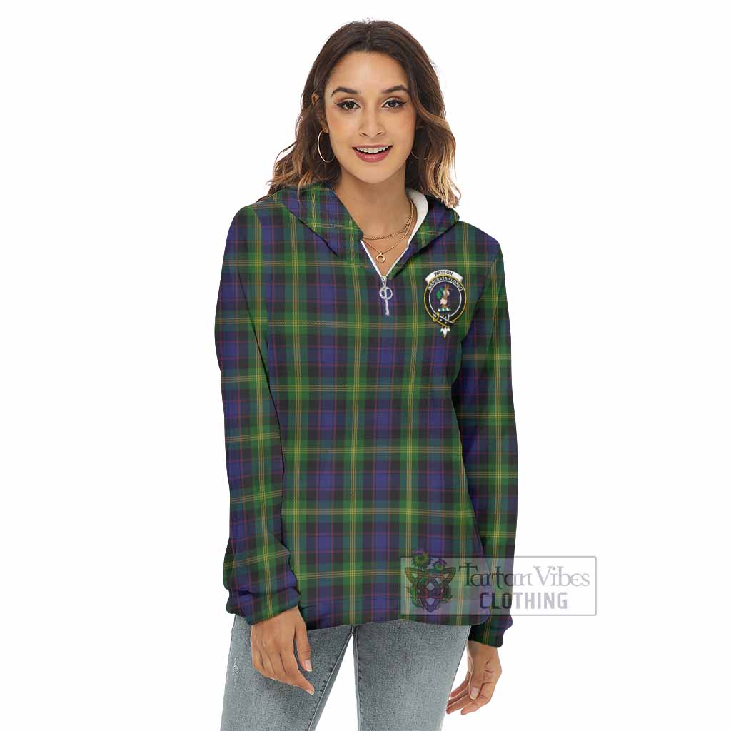 Watson Tartan Women's Borg Fleece Hoodie with Half Zip with Family Crest - Tartan Vibes Clothing