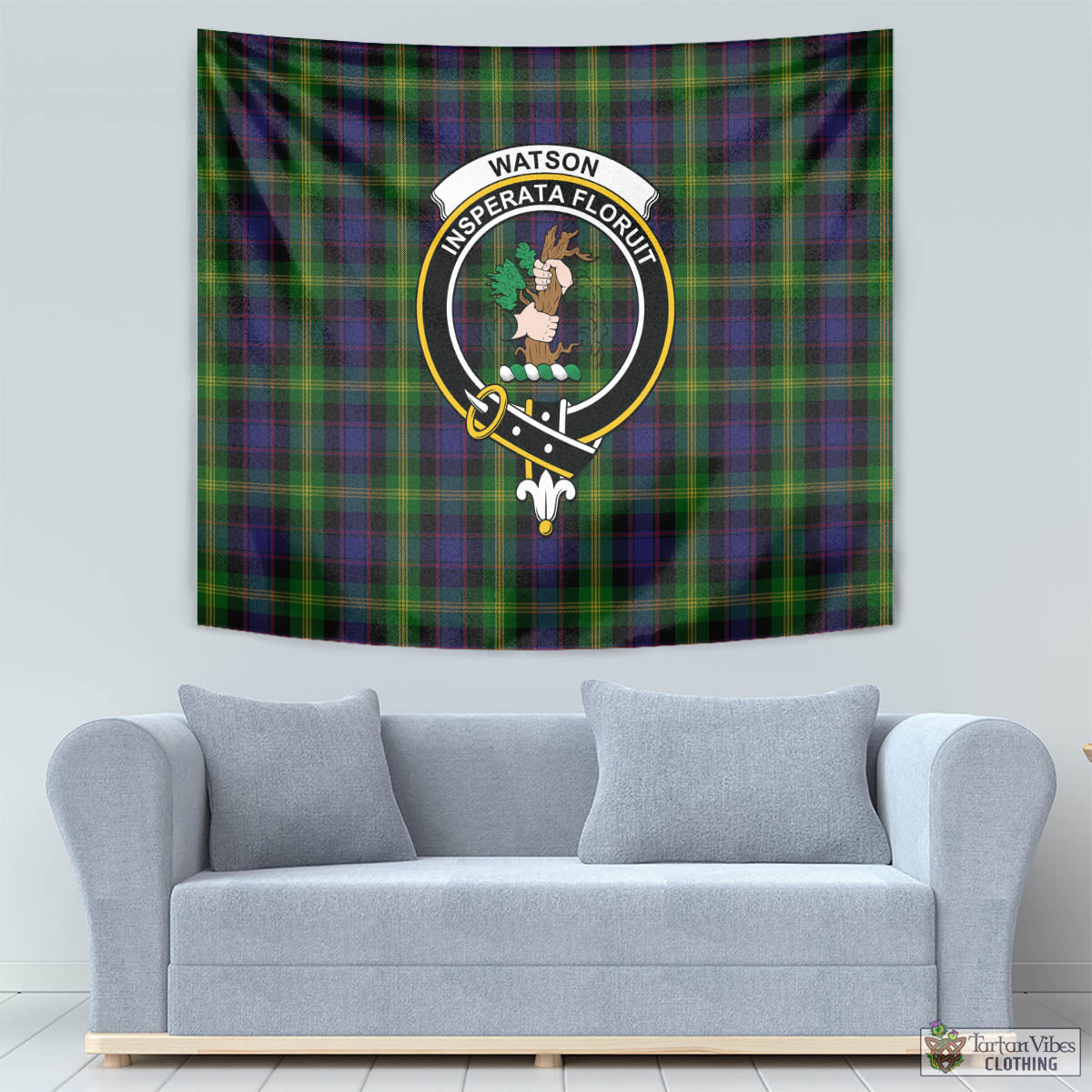 Tartan Vibes Clothing Watson Tartan Tapestry Wall Hanging and Home Decor for Room with Family Crest