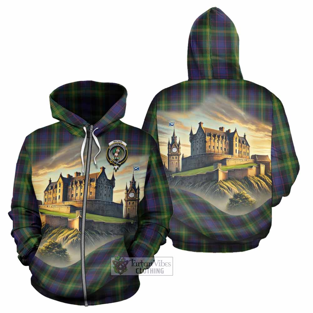 Watson Tartan Family Crest Hoodie with Scottish Ancient Castle Style Zip Hoodie - Tartan Vibes Clothing