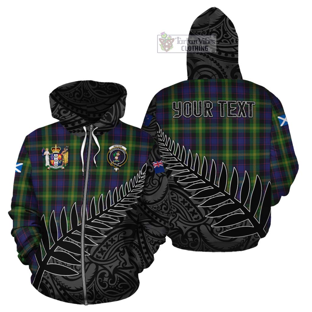 Tartan Vibes Clothing Watson Crest Tartan Cotton Hoodie with New Zealand Silver Fern Half Style