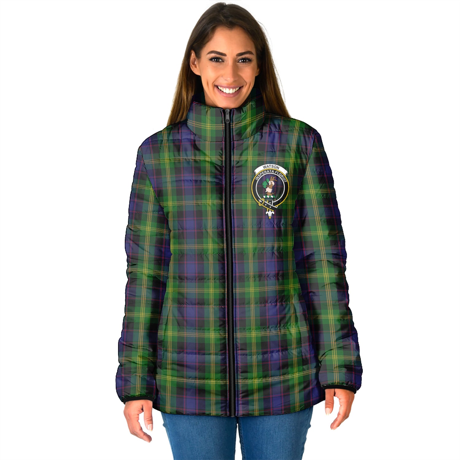 Watson Tartan Padded Jacket with Family Crest - Tartan Vibes Clothing