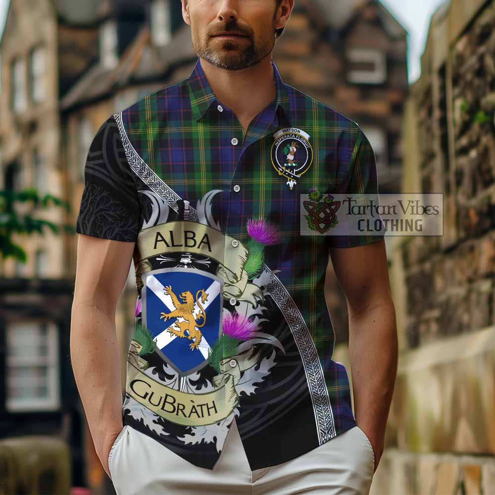 Watson Tartan Family Crest Hawaiian Shirt Lion Rampant Royal Thistle Shield Celtic Inspired - Tartan Vibes Clothing