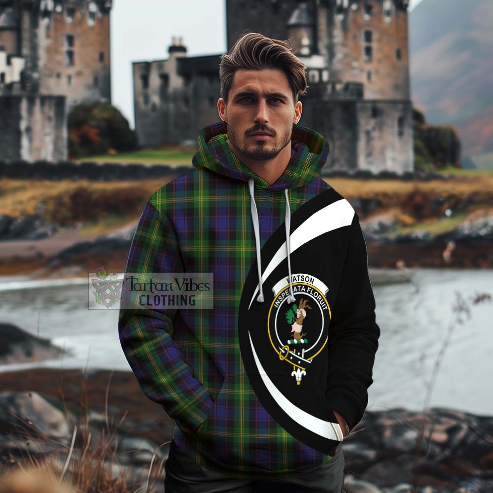 Watson Tartan Cotton Hoodie with Family Crest Circle Style - Tartan Vibes Clothing