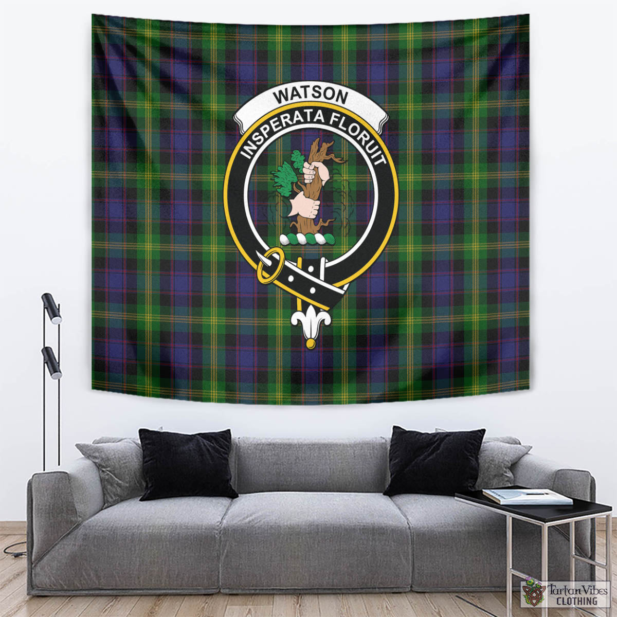 Tartan Vibes Clothing Watson Tartan Tapestry Wall Hanging and Home Decor for Room with Family Crest