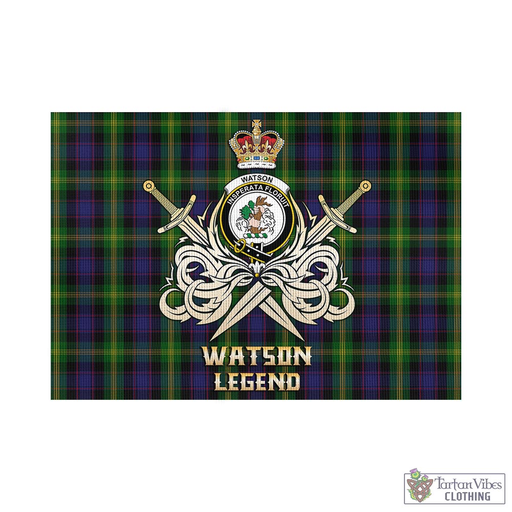 Tartan Vibes Clothing Watson Tartan Flag with Clan Crest and the Golden Sword of Courageous Legacy