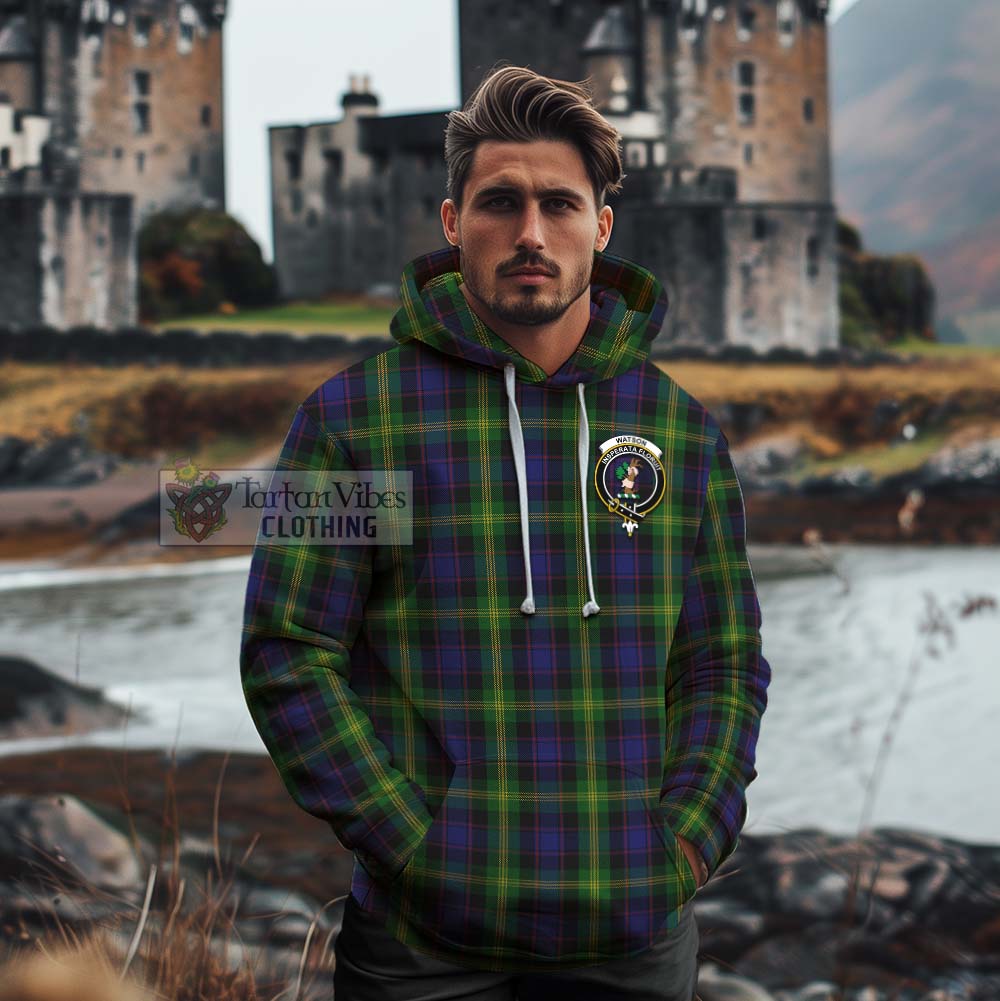 Tartan Vibes Clothing Watson Tartan Cotton Hoodie with Family Crest Celtic Skull Style