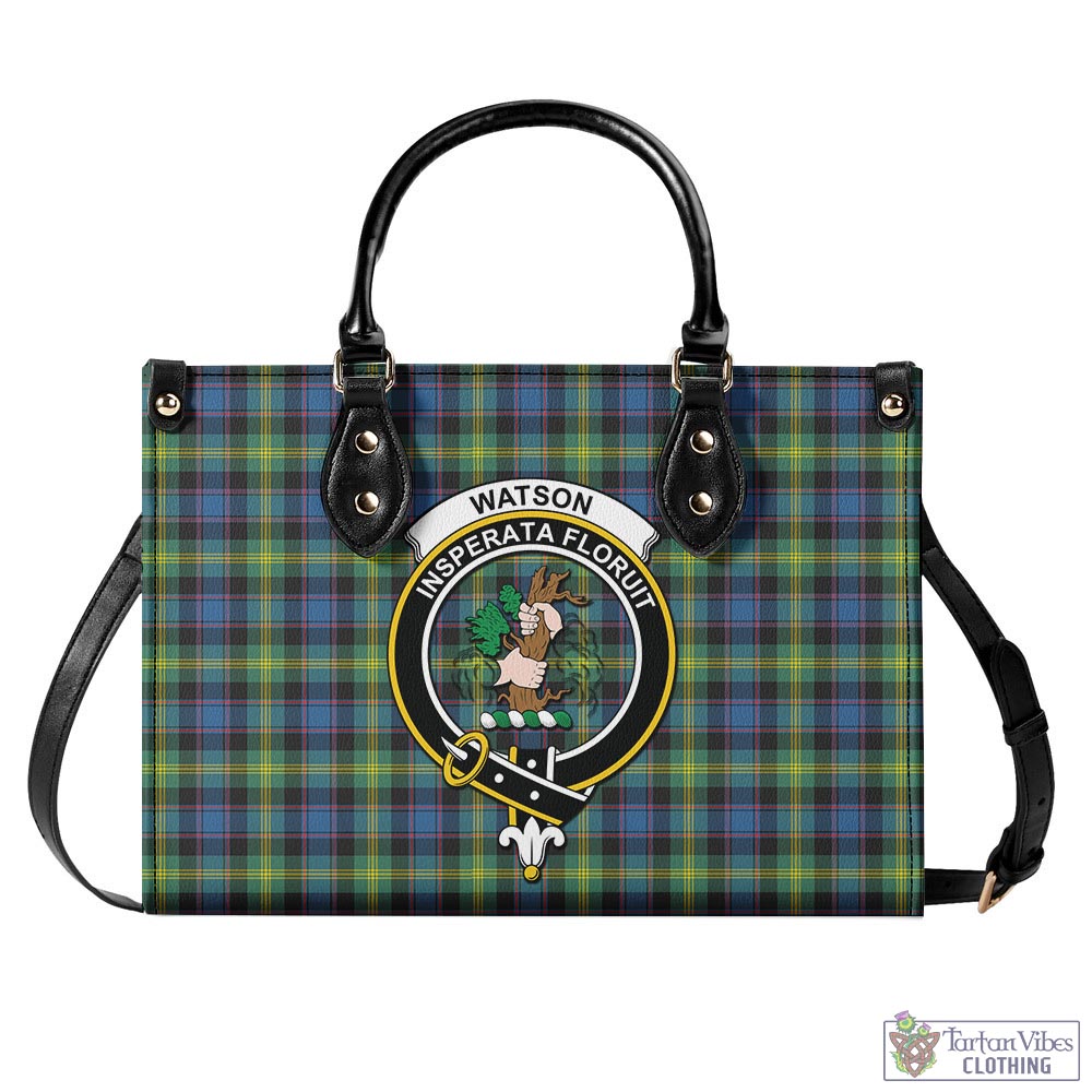 Tartan Vibes Clothing Watson Ancient Tartan Luxury Leather Handbags with Family Crest