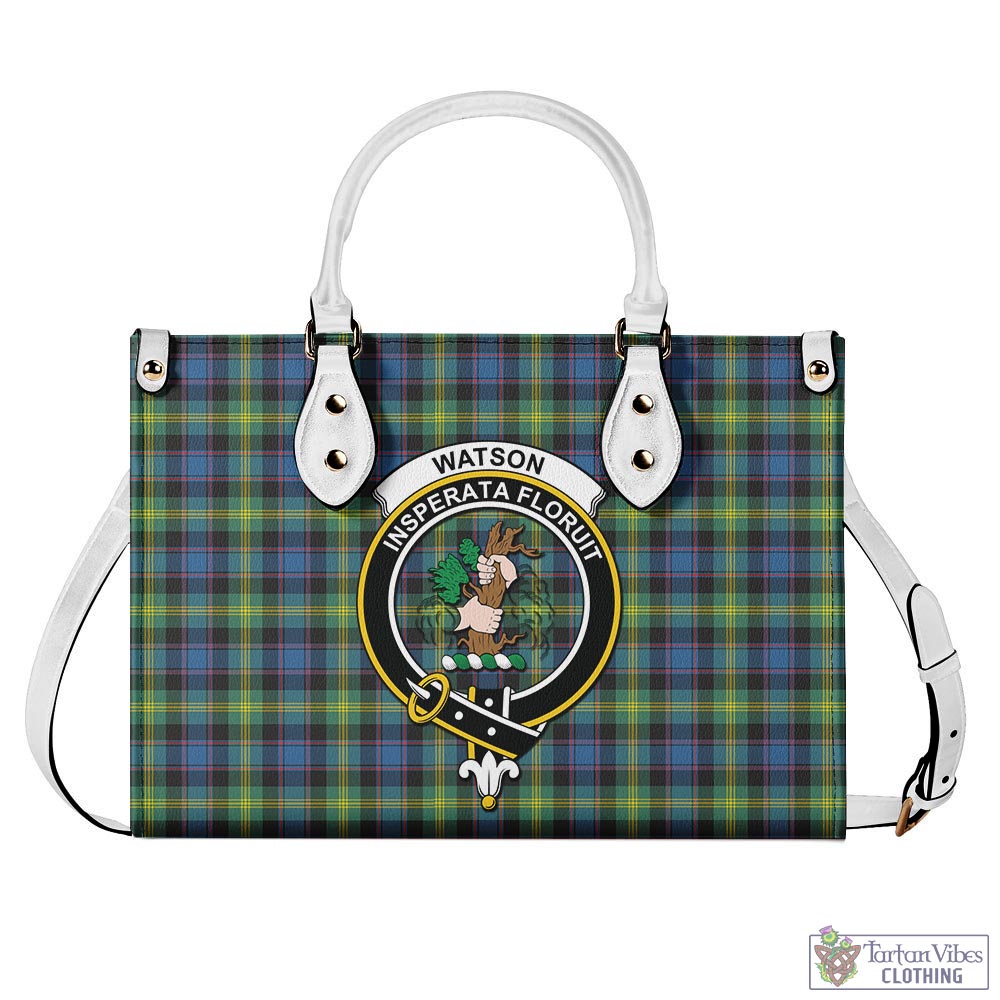 Tartan Vibes Clothing Watson Ancient Tartan Luxury Leather Handbags with Family Crest