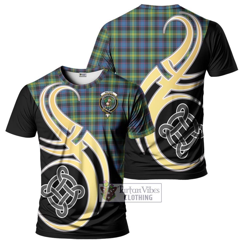 Tartan Vibes Clothing Watson Ancient Tartan T-Shirt with Family Crest and Celtic Symbol Style