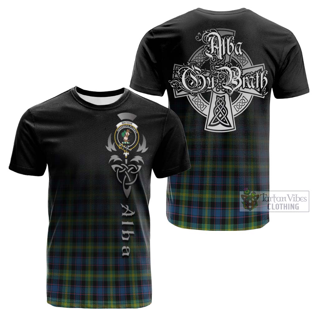 Tartan Vibes Clothing Watson Ancient Tartan Cotton T-shirt Featuring Alba Gu Brath Family Crest Celtic Inspired