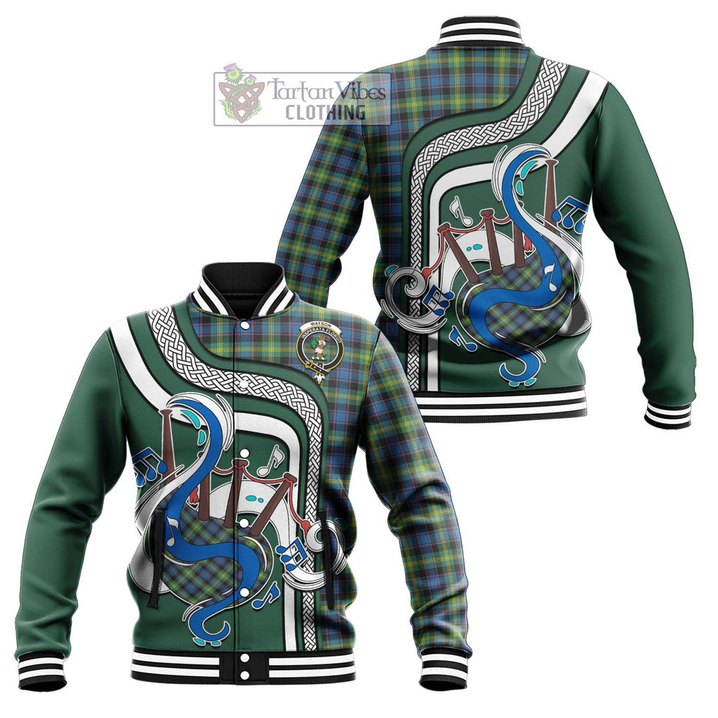 Tartan Vibes Clothing Watson Ancient Tartan Baseball Jacket with Epic Bagpipe Style