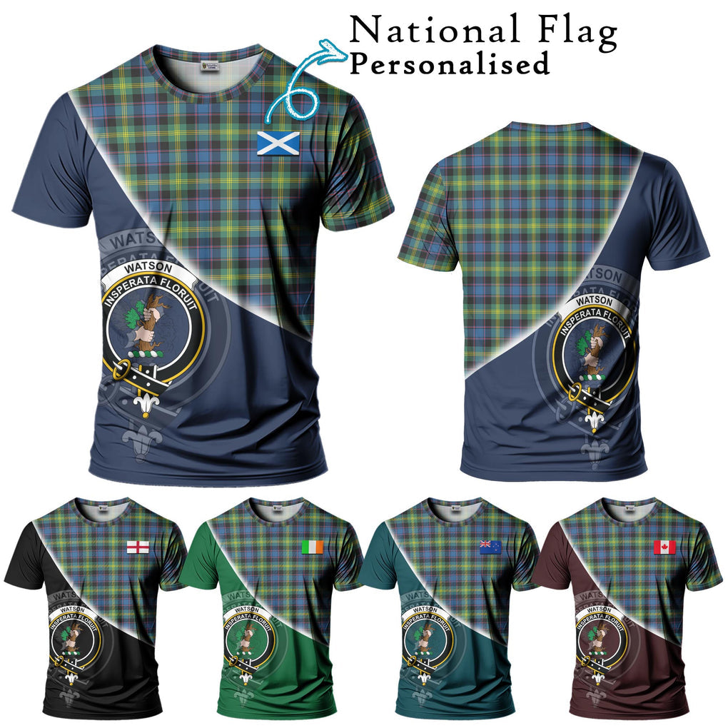 Watson Ancient Tartan T-Shirt with Personalised National Flag and Family Crest Half Style Kid's Shirt - Tartanvibesclothing Shop