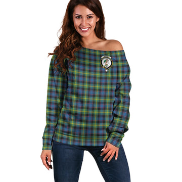 Watson Ancient Tartan Off Shoulder Women Sweater with Family Crest