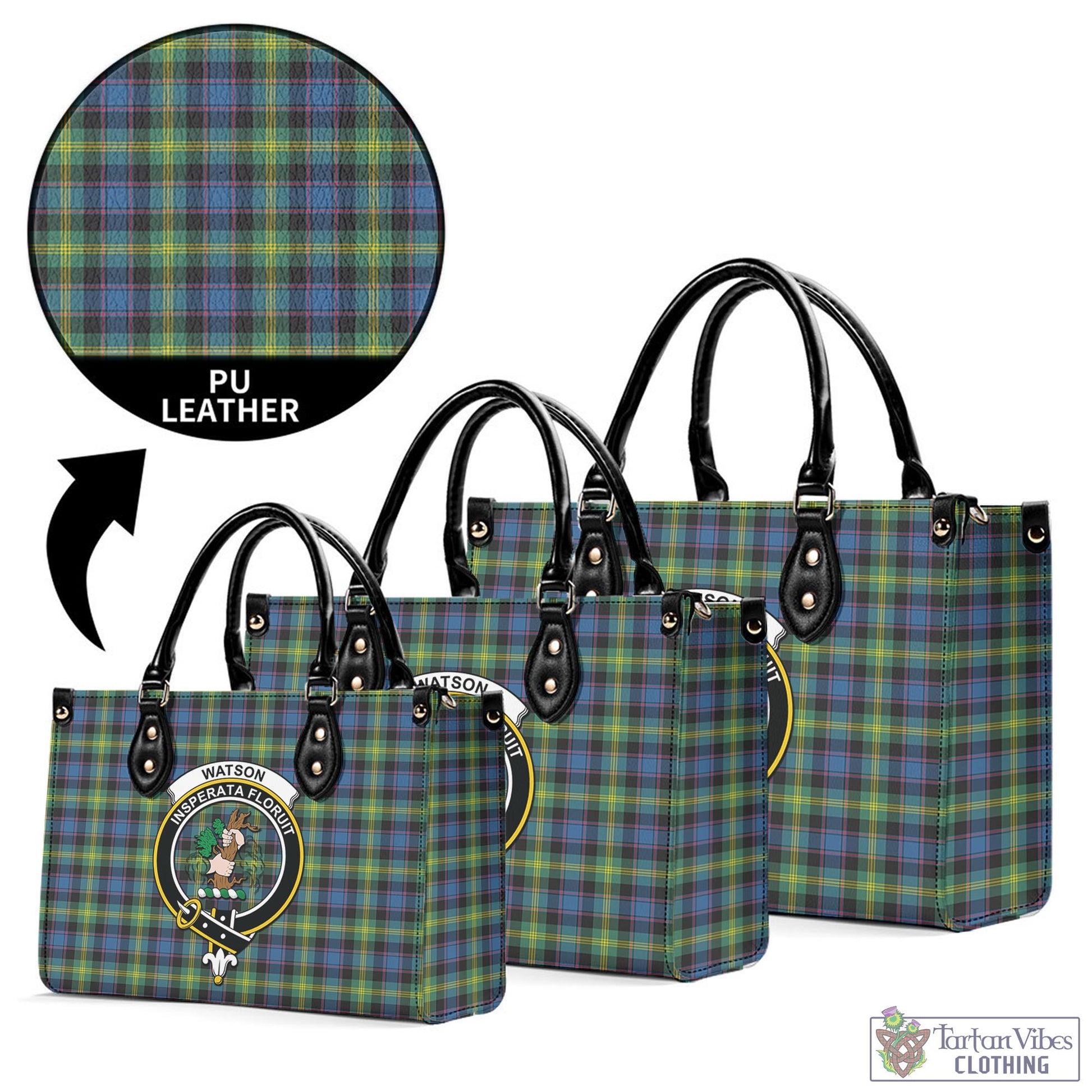 Tartan Vibes Clothing Watson Ancient Tartan Luxury Leather Handbags with Family Crest