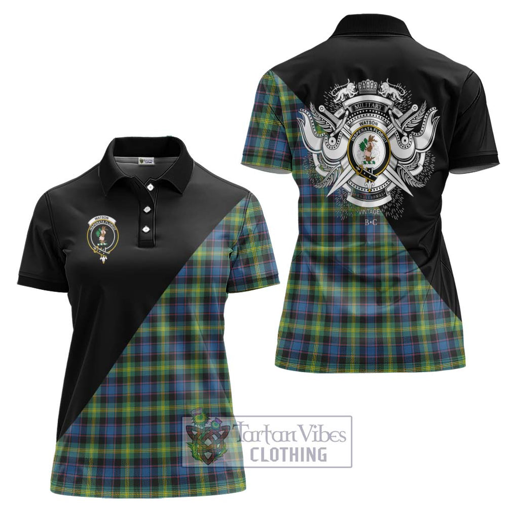 Watson Ancient Tartan Women's Polo Shirt with Family Crest and Military Logo Style Women - Tartanvibesclothing Shop