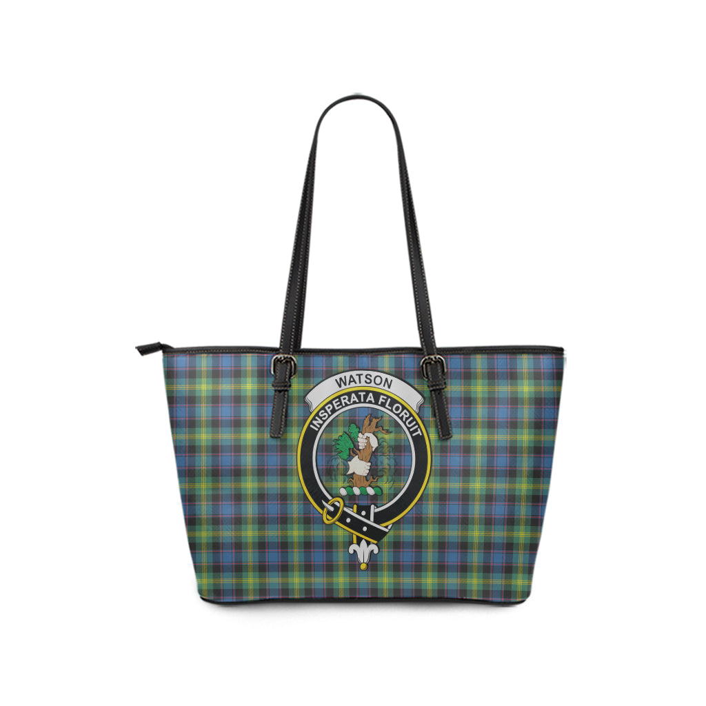 Watson Ancient Tartan Leather Tote Bag with Family Crest - Tartan Vibes Clothing