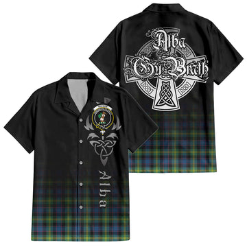 Watson Ancient Tartan Short Sleeve Button Up Shirt Featuring Alba Gu Brath Family Crest Celtic Inspired