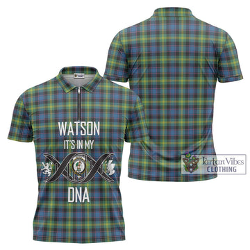 Watson Ancient Tartan Zipper Polo Shirt with Family Crest DNA In Me Style