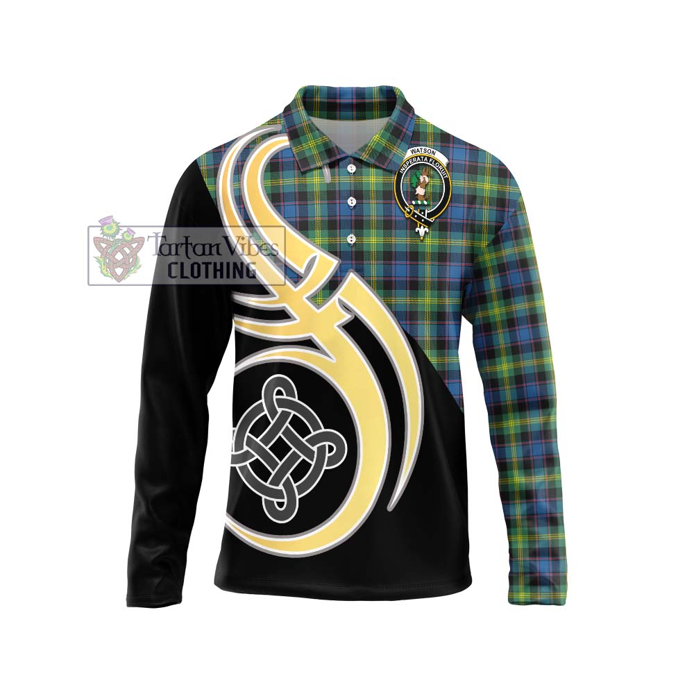 Watson Ancient Tartan Long Sleeve Polo Shirt with Family Crest and Celtic Symbol Style Unisex - Tartan Vibes Clothing