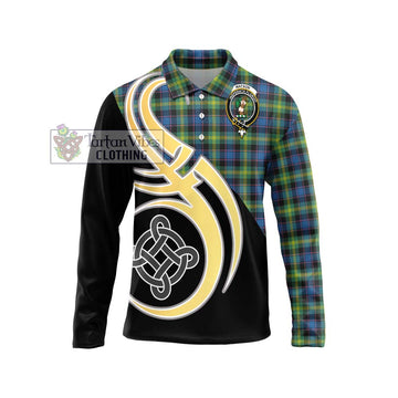 Watson Ancient Tartan Long Sleeve Polo Shirt with Family Crest and Celtic Symbol Style