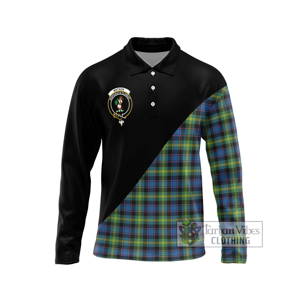 Watson Ancient Tartan Long Sleeve Polo Shirt with Family Crest and Military Logo Style Unisex - Tartanvibesclothing Shop