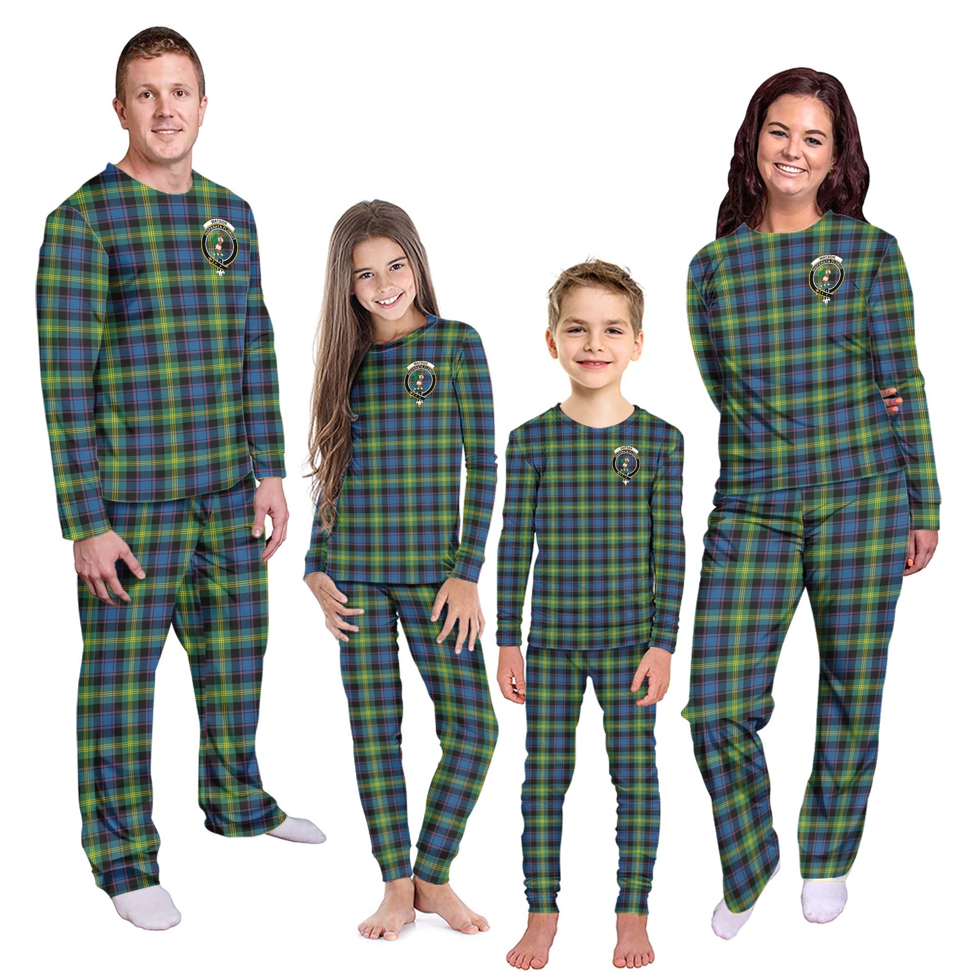 Watson Ancient Tartan Pajamas Family Set with Family Crest - Tartanvibesclothing