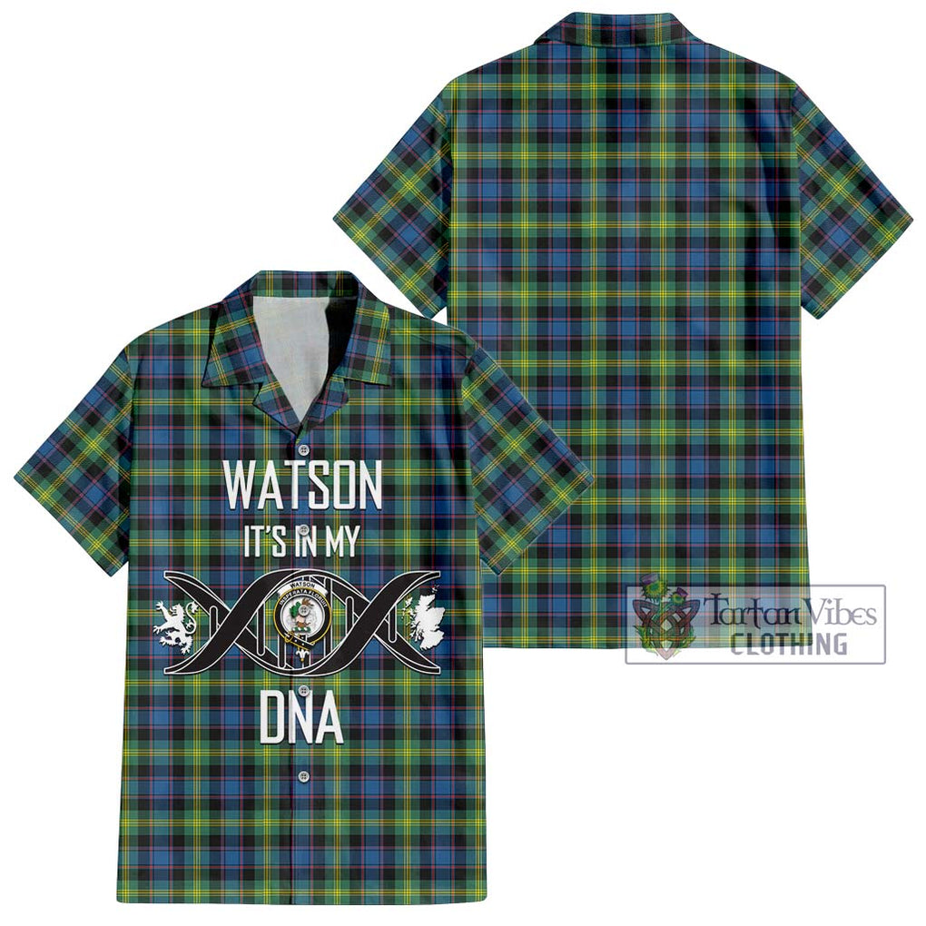 Watson Ancient Tartan Short Sleeve Button Shirt with Family Crest DNA In Me Style Kid - Tartanvibesclothing Shop