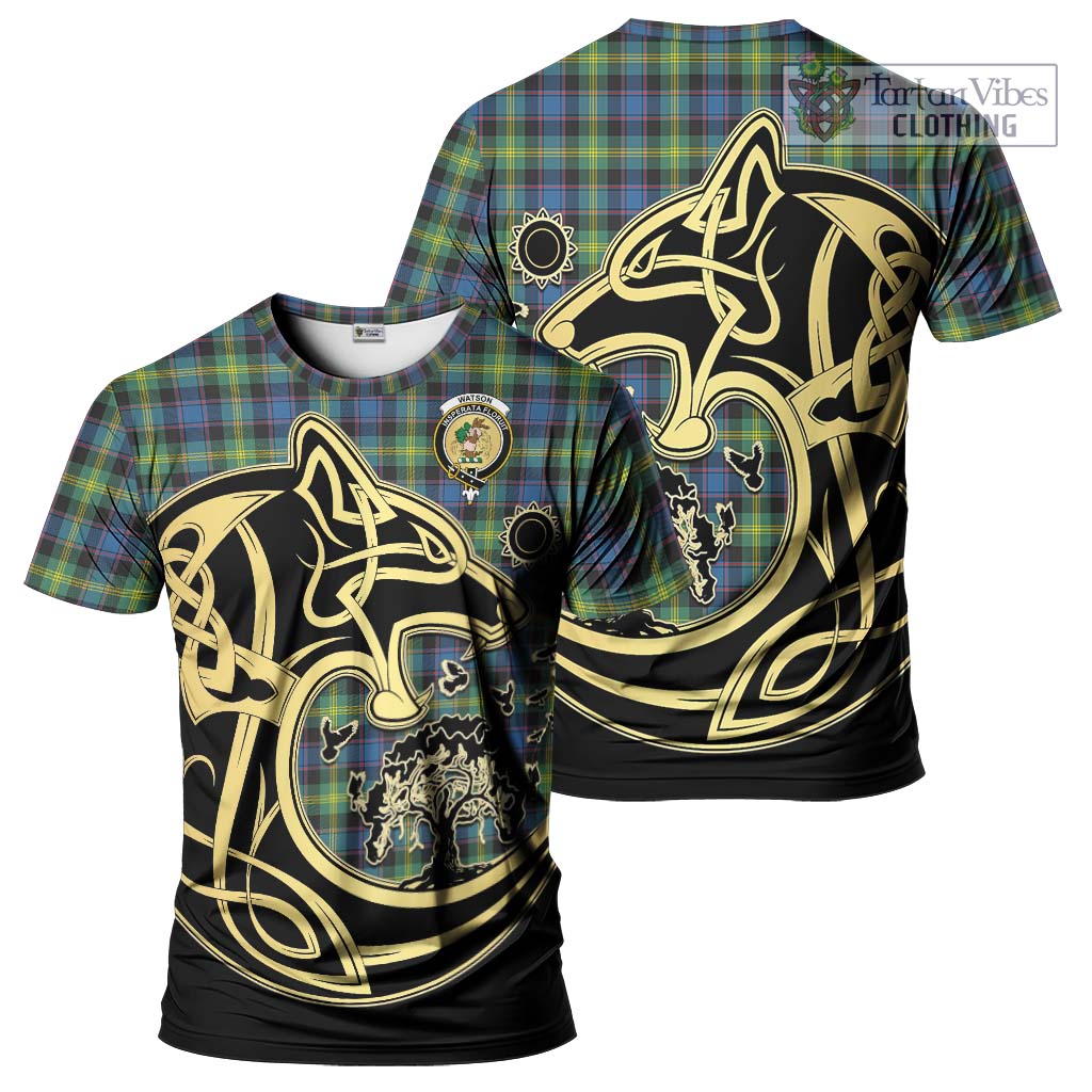 Tartan Vibes Clothing Watson Ancient Tartan T-Shirt with Family Crest Celtic Wolf Style