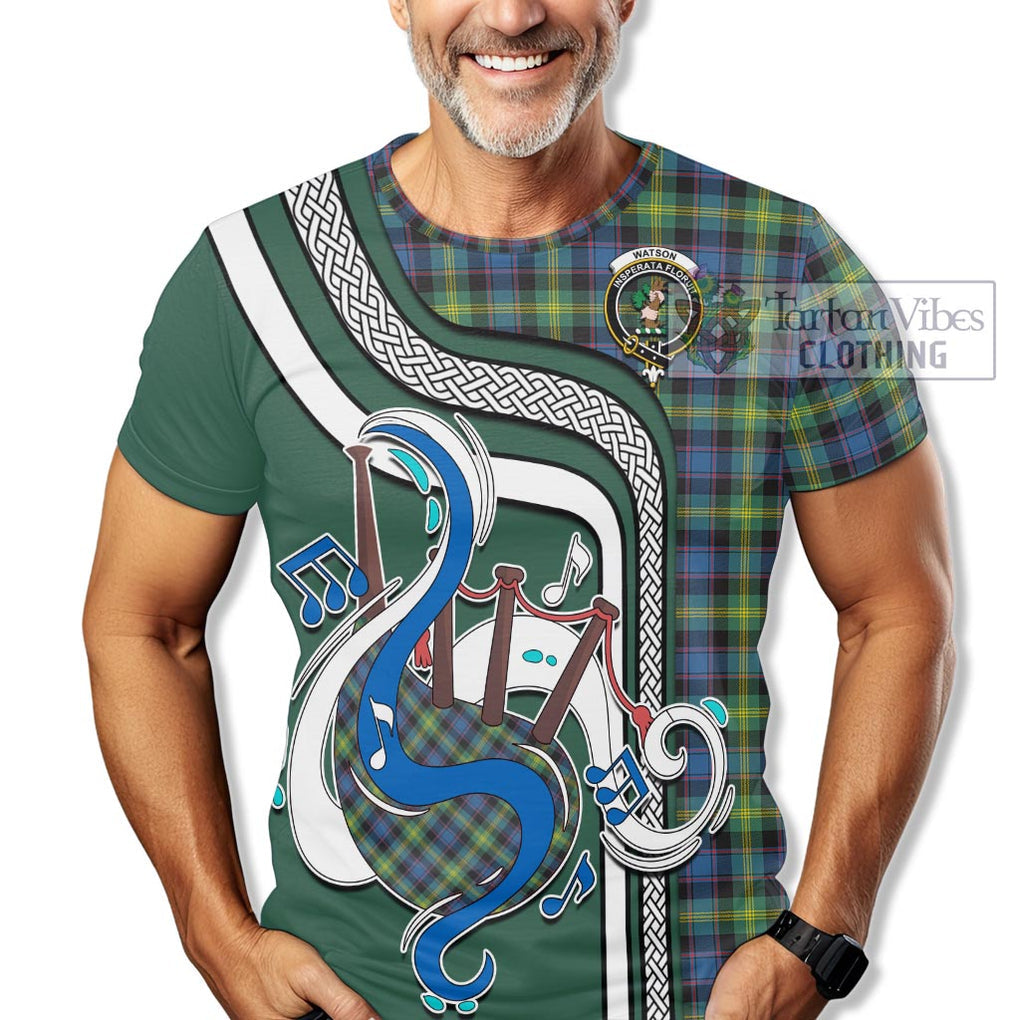 Watson Ancient Tartan T-Shirt with Epic Bagpipe Style Kid's Shirt - Tartanvibesclothing Shop