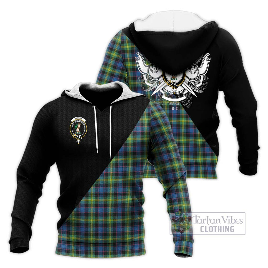 Watson Ancient Tartan Knitted Hoodie with Family Crest and Military Logo Style Unisex Knitted Pullover Hoodie - Tartanvibesclothing Shop