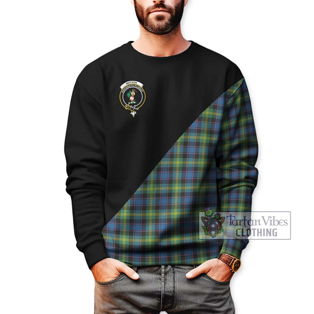 Watson Ancient Tartan Sweatshirt with Family Crest and Military Logo Style Unisex - Tartanvibesclothing Shop