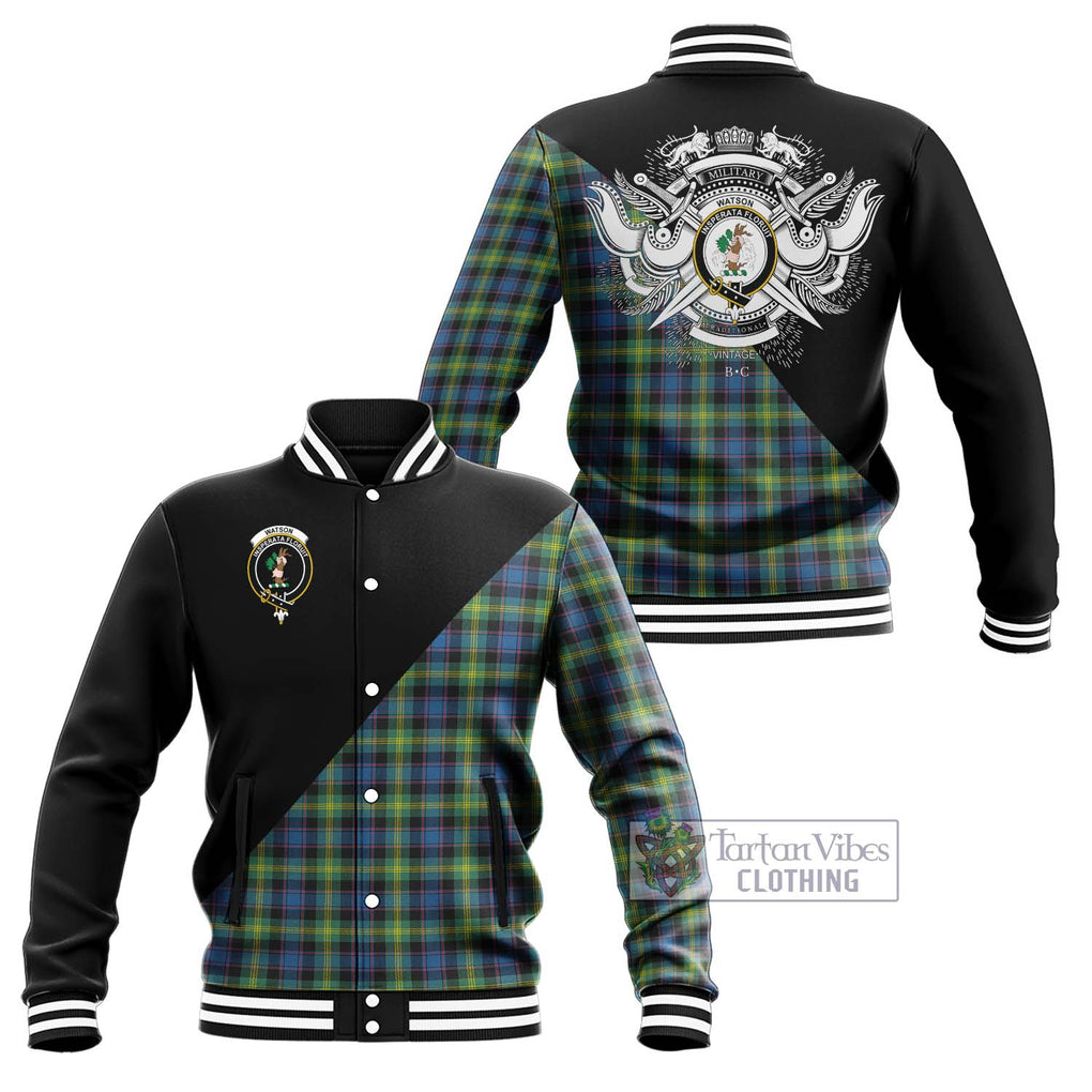 Watson Ancient Tartan Baseball Jacket with Family Crest and Military Logo Style Unisex - Tartanvibesclothing Shop