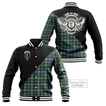 Watson Ancient Tartan Baseball Jacket with Family Crest and Military Logo Style