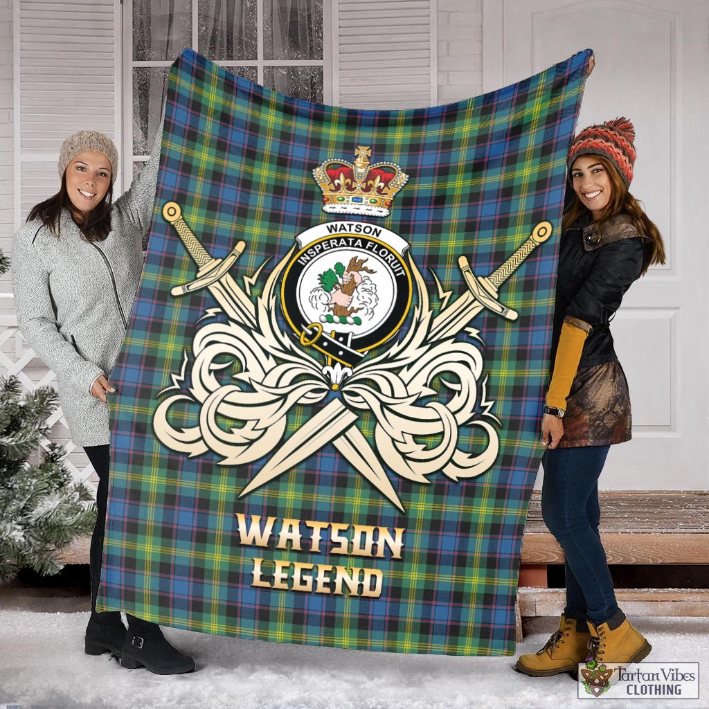 Tartan Vibes Clothing Watson Ancient Tartan Blanket with Clan Crest and the Golden Sword of Courageous Legacy