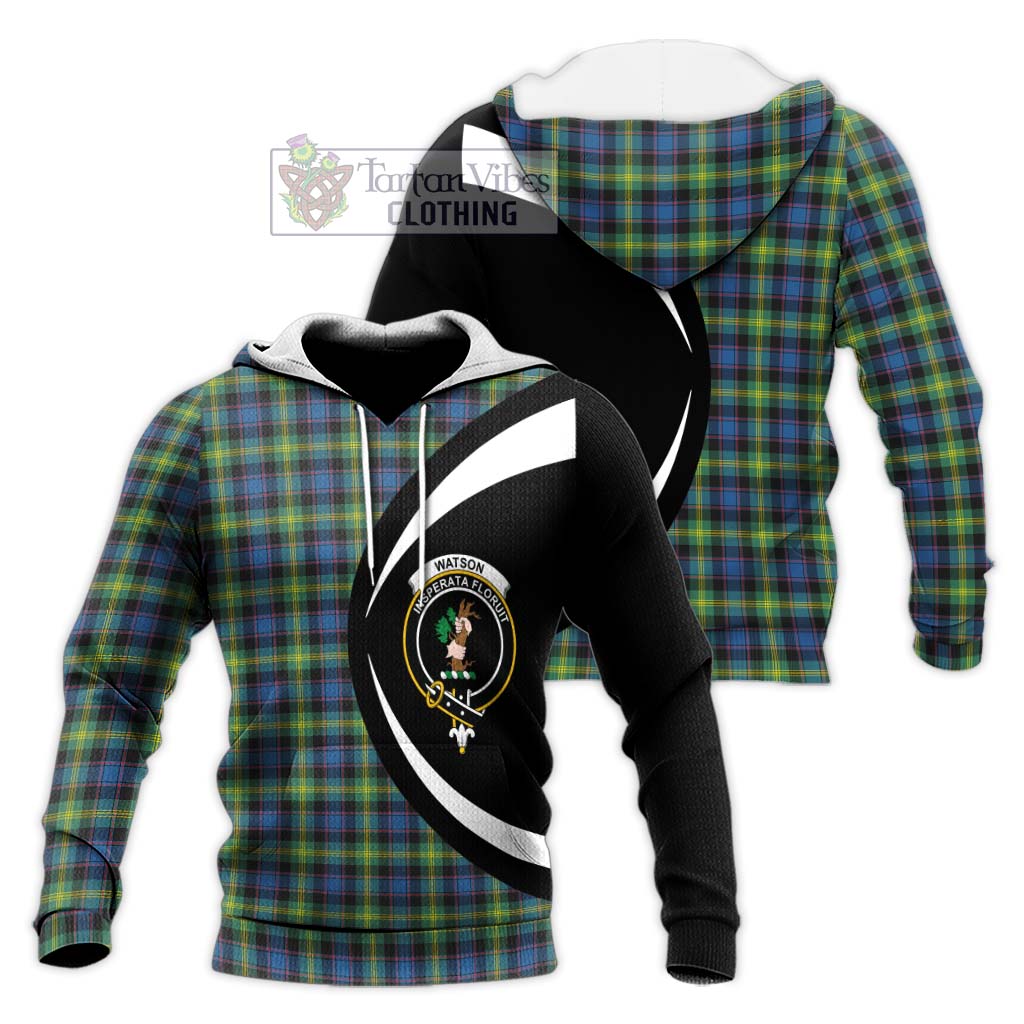 Watson Ancient Tartan Knitted Hoodie with Family Crest Circle Style Unisex Knitted Pullover Hoodie - Tartan Vibes Clothing